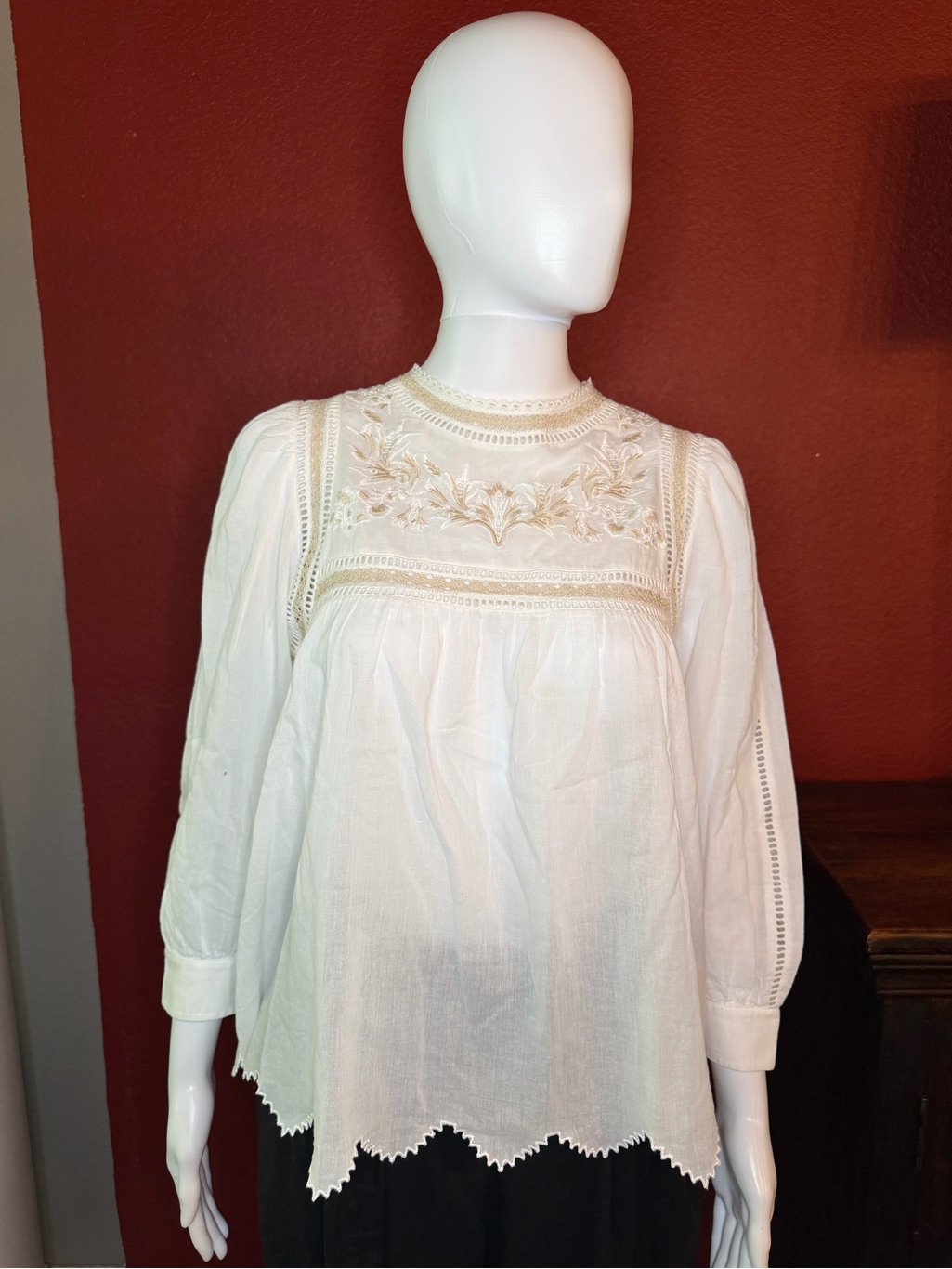 Zadig & Voltaire White Temper Voile Embroidered Lace Tunic Blouse - Size Xs